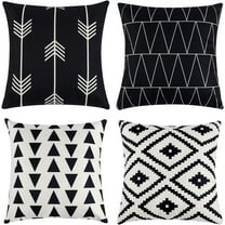 Set of 4 Decorative Geometric 18 x 18 Inches Throw Pillow Covers - Modern Pattern Linen Square Pillow Cushion Case for Sofa Couch Bed Home Outdoor Car (18" x 18", Black)