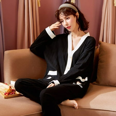 

DanceeMangoo New Arrivals Cotton Sleepwear Set Autumn Winter Buttons Long Sleeve Women Pajamas Set Long Pant Pyjamas Set Women HomeWear Cloth