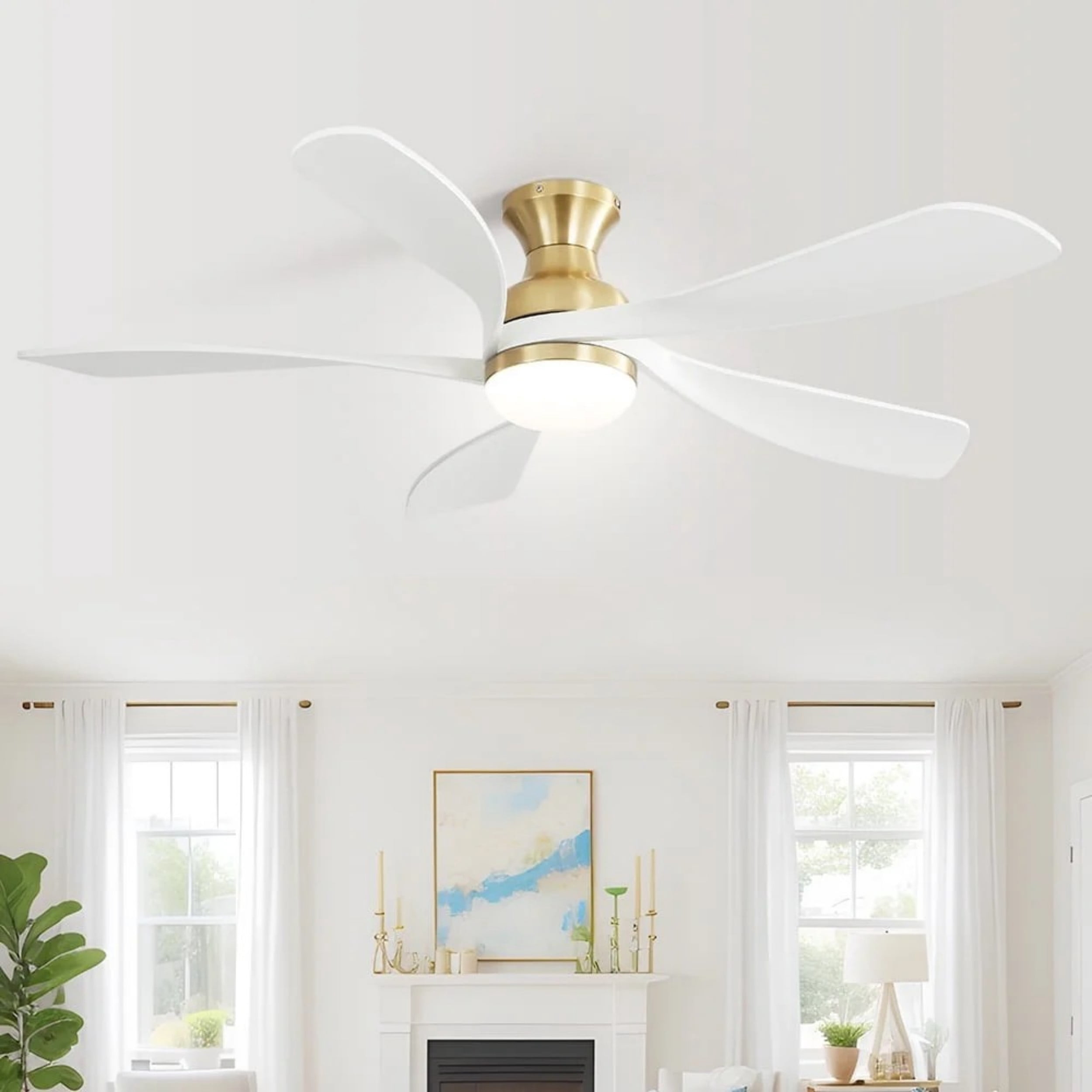 Sofucor 52-Inch Flush Mount Smart Ceiling Fan with LED Light, Remote and App Control