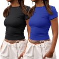 thumbnail image 1 of Crop Workout Tops for Women Pack Summer Short Sleeve Gym Athletic Compression Shirts Cute Tight Basic Tops Tee, 1 of 6