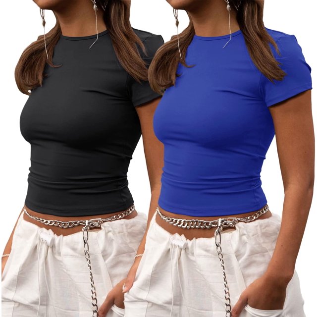 Crop Workout Tops for Women Pack Summer Short Sleeve Gym Athletic Compression Shirts Cute Tight Basic Tops Tee