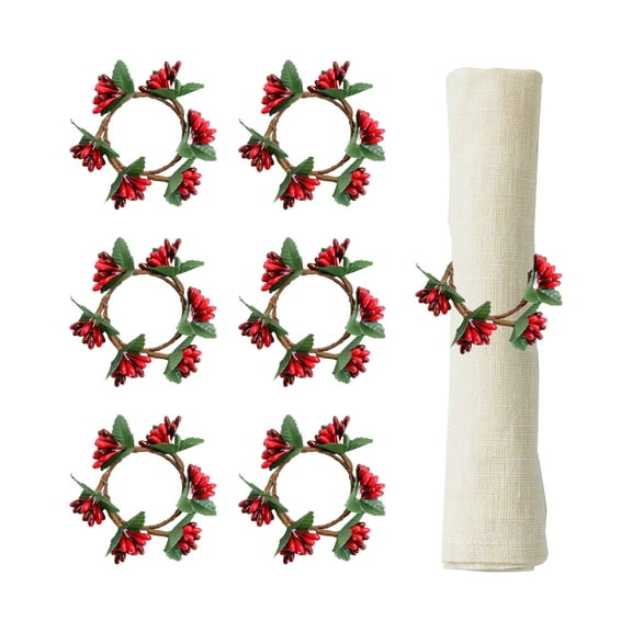Napkin Rings Set of 6 Napkin Rings Handmade Red Berry Table Decorations Wedding Christmas Valentine's Day Banquet Birthday Party