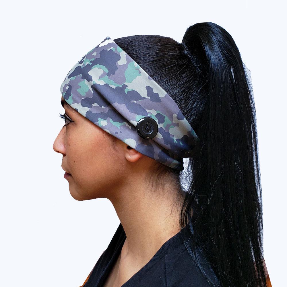Green Army Camo Button Headband Made in USA