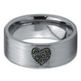 thumbnail image 2 of Tungsten Floral Paisley Heart Shaped Band Ring 8mm Men Women Comfort Fit Gray Flat Cut Brushed Polished, 2 of 4
