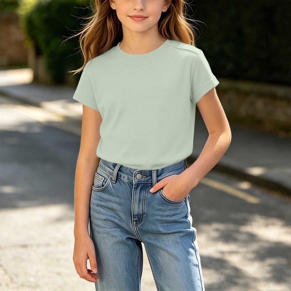 Amidoa Girls Short Sleeve Graphic Cute Cotton T-Shirts Kids Summer Tops Casual Soft Crewneck Tees Green Size 12 Months