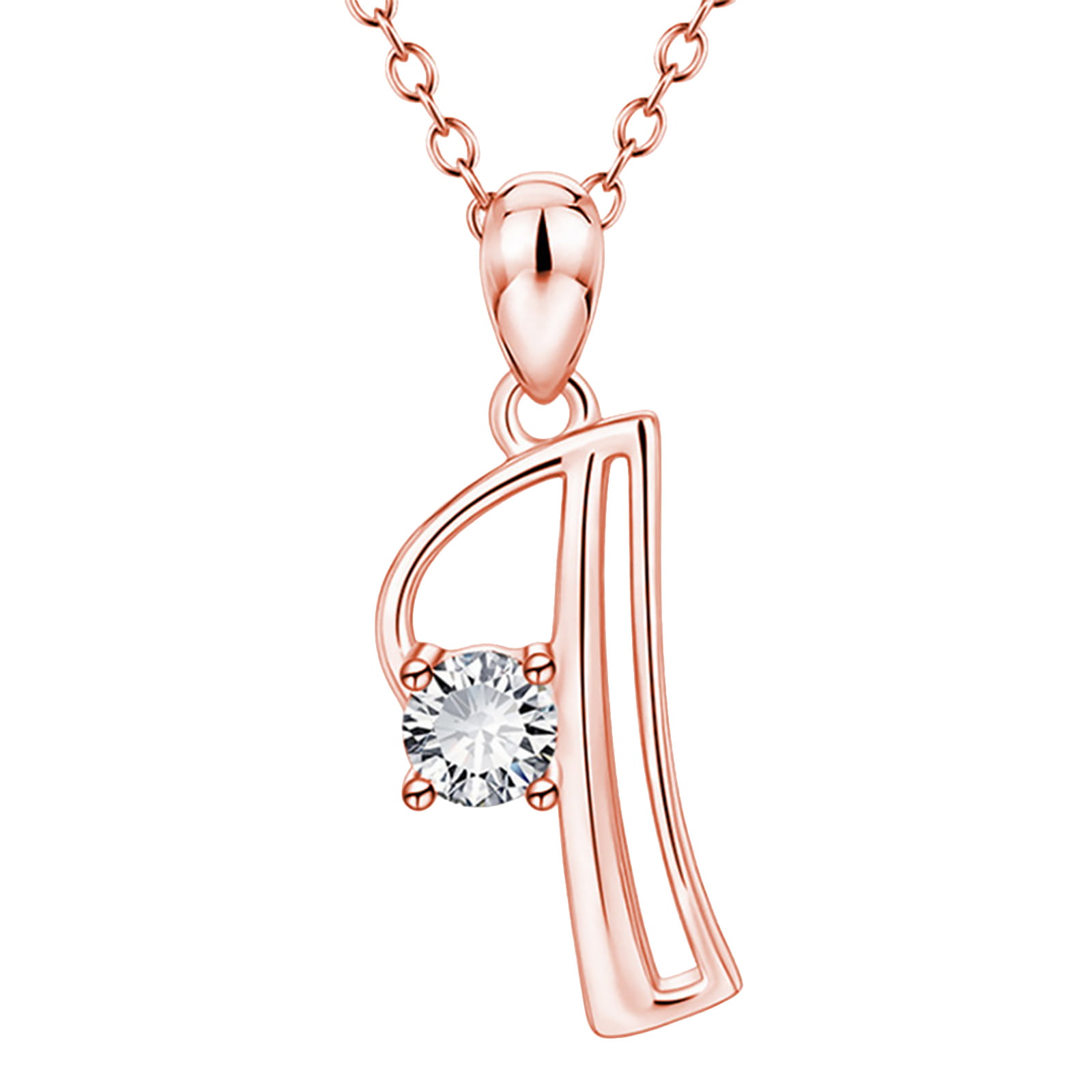 Women Rose Gold Crystal Initial 26 Letters A-Z Alphabet Heart Pendant Necklace 