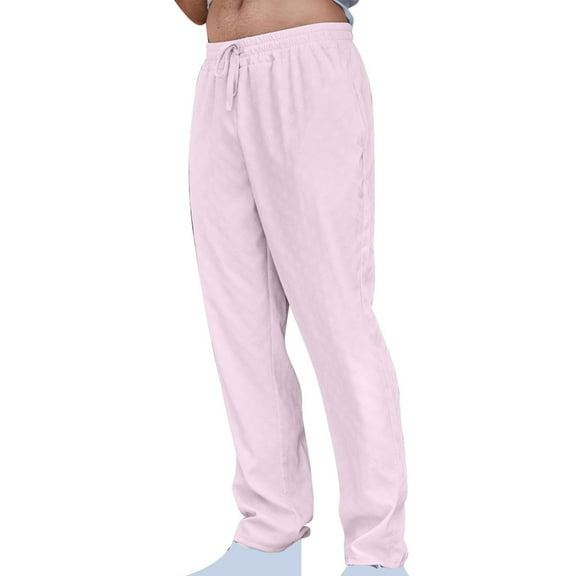 Muscularfit Trousers for Men Drawstring Pink Vacation Pants Loose Flat Front Straight-Leg Full Mens Pants Stretch,S