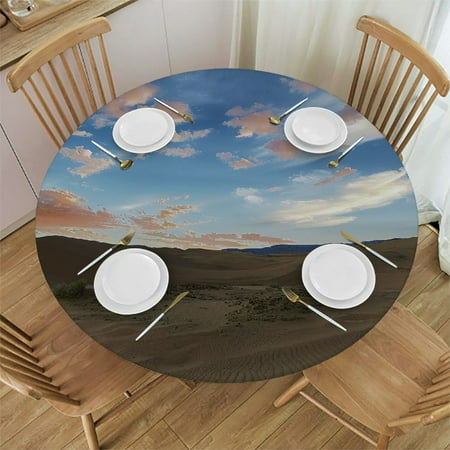 

Round Fitted Tablecloths Fits inch Round Table Tropical Palm Leaf Floral Elastic Edge Home Decor Spill Proof Fabric Polyester Tablecloth for Living Room Dining Room Use