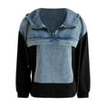 thumbnail image 5 of Sgkm Womens Denim Jacket Fashion Shacket Drawstring Lightweight Sweatshirts for Women Half Zip Hoodie Patchwork Jean Jacket Black M, 5 of 5