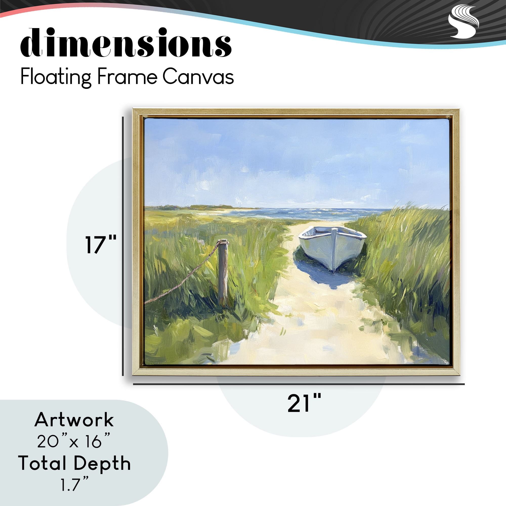 Stupell Industries Moored Boat on Path Gold Framed Floater Canvas Wall Art, design by Sisi and Seb