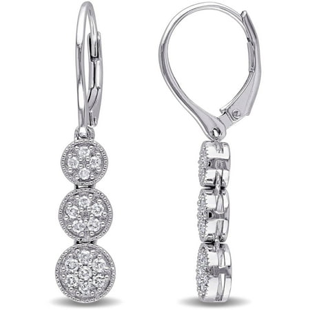Miabella 1/4 Carat T.W. Diamond Sterling Silver Triple Halo Drop Earrings