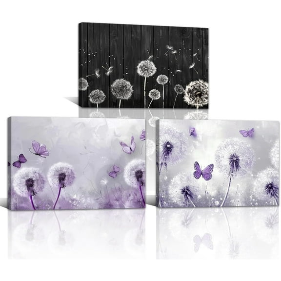 Dandelion Wall Art 3 Piece Blue Dandelion Pictures Wall Decor Abstract Flower Canvas Paintings for Living Room Bedroom Bathroom Farmhouse Decor Unframed