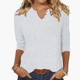 thumbnail image 2 of VNKIDY Women's Solid Color Henley V Neck T Shirts Three Quarter Sleeve Loose Fit Tees Top For Casual Daily Wear Fashionable Tops, 2 of 4