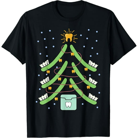 Funny Brush Teeth Christmas Tree Oral Dentist Dental Kids! T-Shirt men and women can wear, black, white, gifts