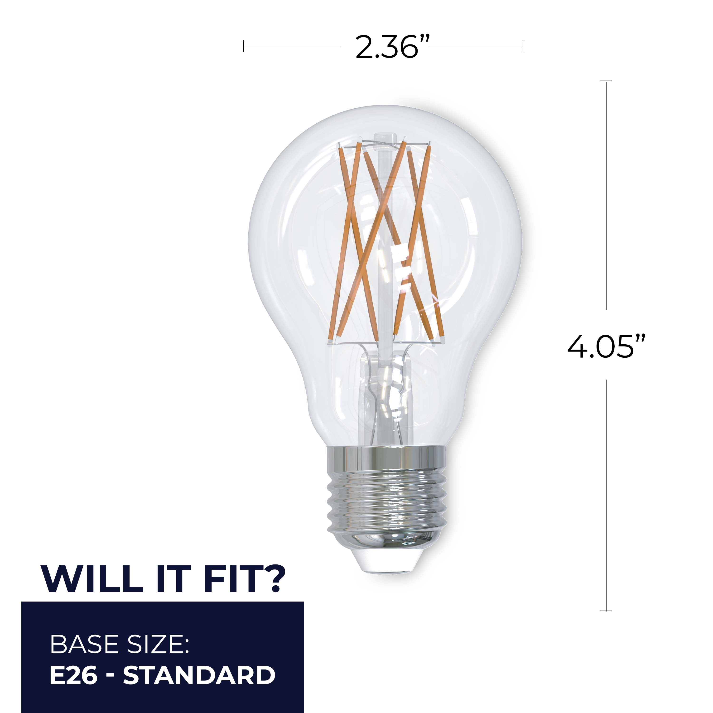 Bulbrite Pack of (2) 9 Watt Dimmable Clear Filament A19 Medium (E26) LED Light Bulb - 1100 Lumens, 3000K, and 90 CRI