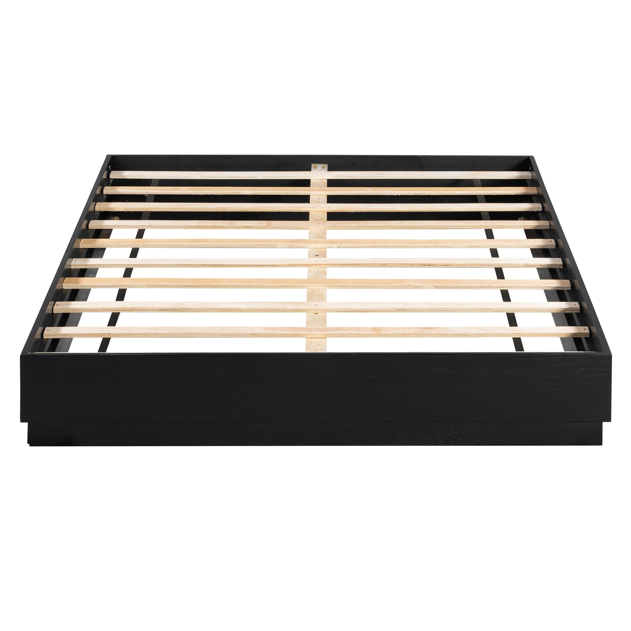 Christopher Knight Home Queen Platform Bed Frame with Wood Slat Support, Low Profile Design, Black