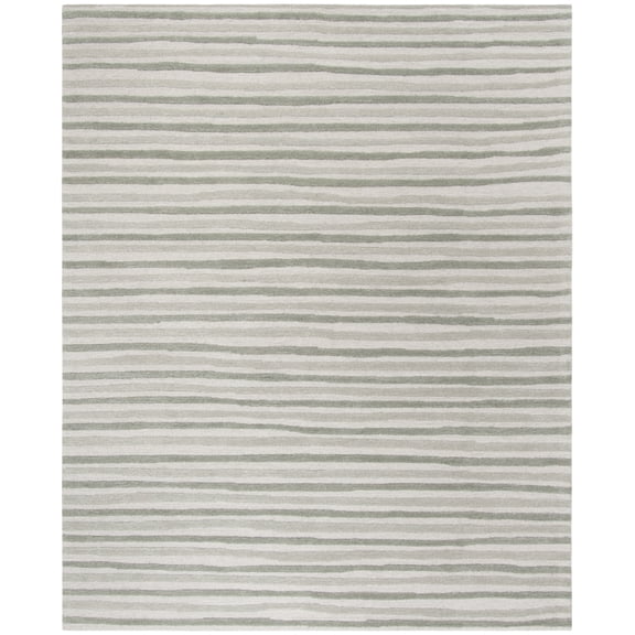 SAFAVIEH Martha Stewart Hand Drawn Stripe Area Rug, Nimbus Cloud Grey, 6' x 6' Round