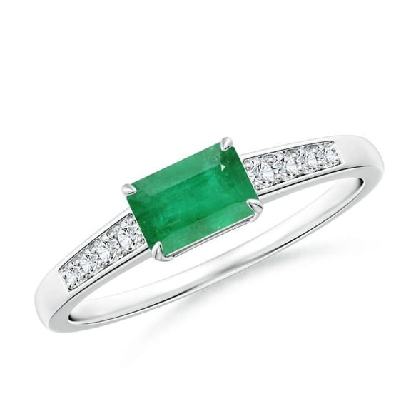Emerald Cut Shape Green Emerald CZ Diamond Band Ring Women 925 Sterling Silver May Birthstone Engagement Anniversary Gift Gemstone Jewelry