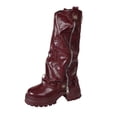 thumbnail image 3 of Willtoo Fall Winter Boots for Women Slouchy Mid‑Calf Platform Boots, Faux Leather Ruched Stacked Heel Combat Boots, Side Zipper Buckle Decor Lug Sole Fashion Boots, 3 of 6