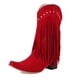 thumbnail image 3 of Retro remache borlas Botas Largas flecos botas de vaquero del Western mujeres 2023 Vintage mujer tacones gruesos botas informales Slip On zapatos femeninos, 3 of 5
