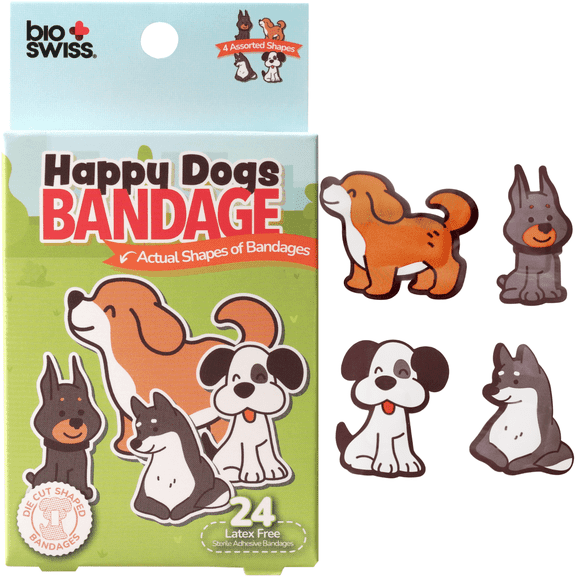 BioSwiss Bandages, Dog Shaped Self Adhesive Bandages, Latex Free Sterile Wound Care, 24 Count