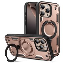 Elegant Choise Magnetic Case with Ring Kickstand for iPhone 16 Pro Max/16 Pro/16 Plus/16 Dual-layer Full Protective Phone Cover, Pink