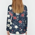 thumbnail image 5 of WTOBBY Casual Women's Flower Print Long Sleeve T-shirt Top with Loose Round Neck Pullover Style Lightweight and Stretch Fabric Perfect for Comfortable Daily Outfit,Dark Blue L, 5 of 5