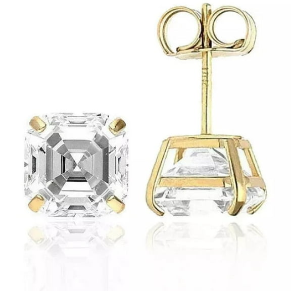 GRA Certified 5mm to 10mm D-VVS1 Asscher Moissanite Push Back Stud Earrings in 14K Yellow Gold