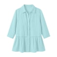 thumbnail image 5 of Womens 3/4 Sleeve Hollow Crochet Lace Trim Button Down Collared Shirts Flowy Ruffle Hem Babydoll Peplum Tops Blouses, 5 of 6