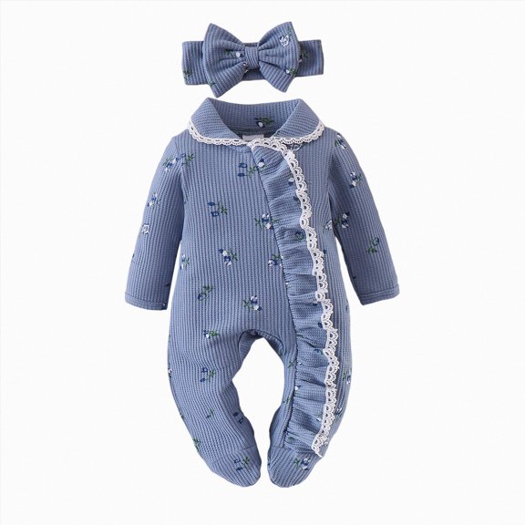 Gerichy Infant Baby Girl Fall Outfit Romper Footies Floral Print Ruffle Knit Jumpsuit 0 3 6 Months Newborn Winter Clothes