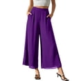 thumbnail image 2 of Cagogo Women's Wide Leg High Waisted Flowy Casual Loose Long Palazzo Pants Trousers for Summer Beach Vacation Work Lounge with Pockets Fashion Clothes, Purple S, 2 of 5
