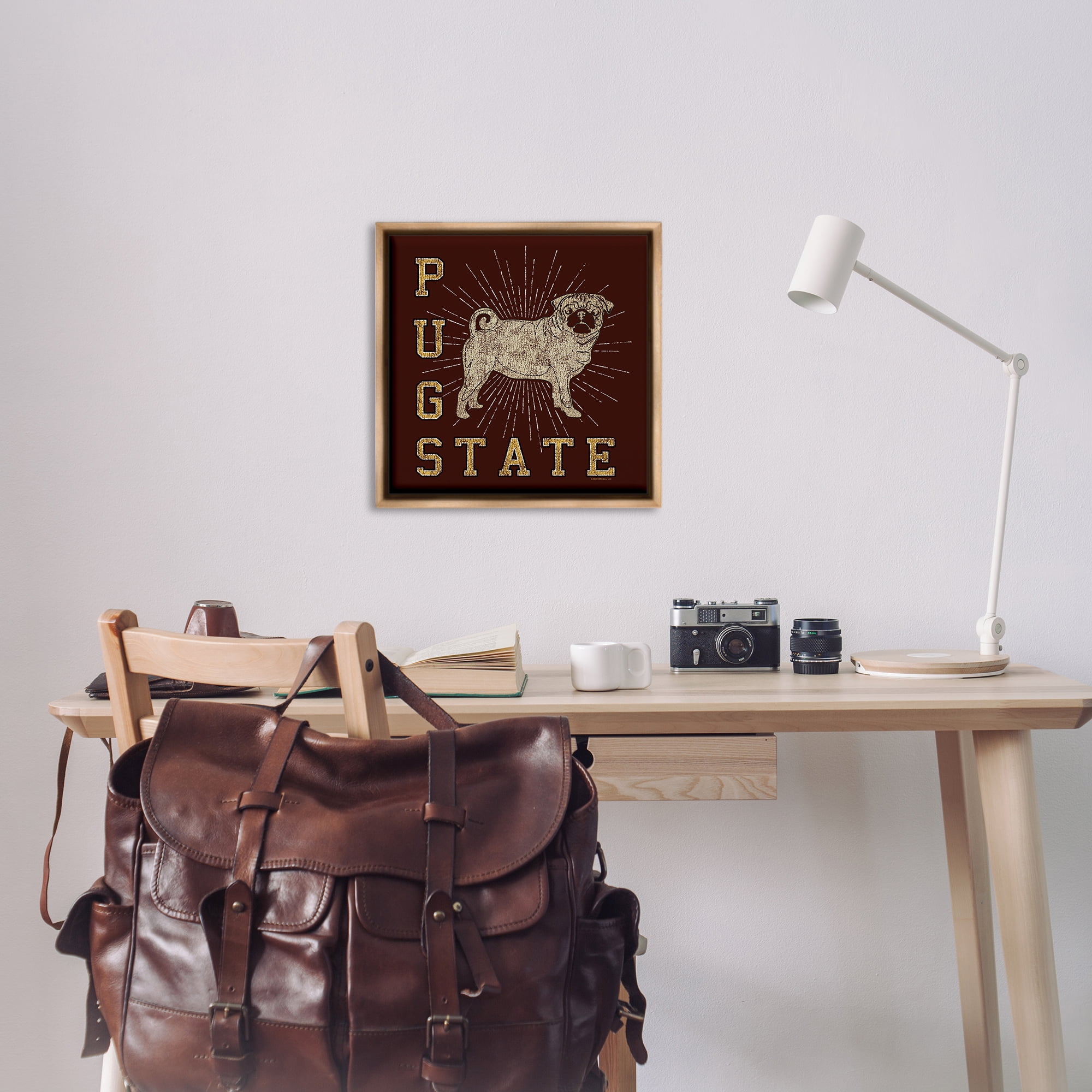 Stupell Industries Varsity Pug State Novelty & Humor Painting Brown Floater Framed Canvas Art Print Wall Art, 25 x 25