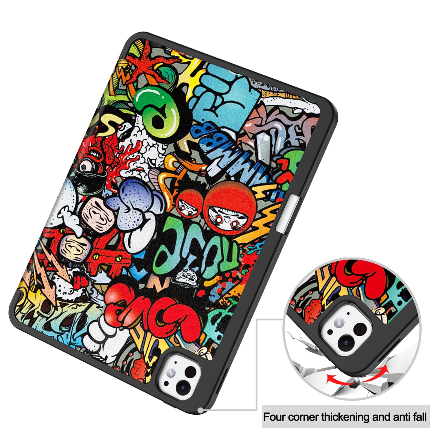 SaniMore for Apple iPad Pro 11 (2024) Case, Auto Sleep/Wake, PU Leather Case with Tri-Fold Kickstand & Pencil Holder Shockproof Protective Cover for Women Men, Graffiti