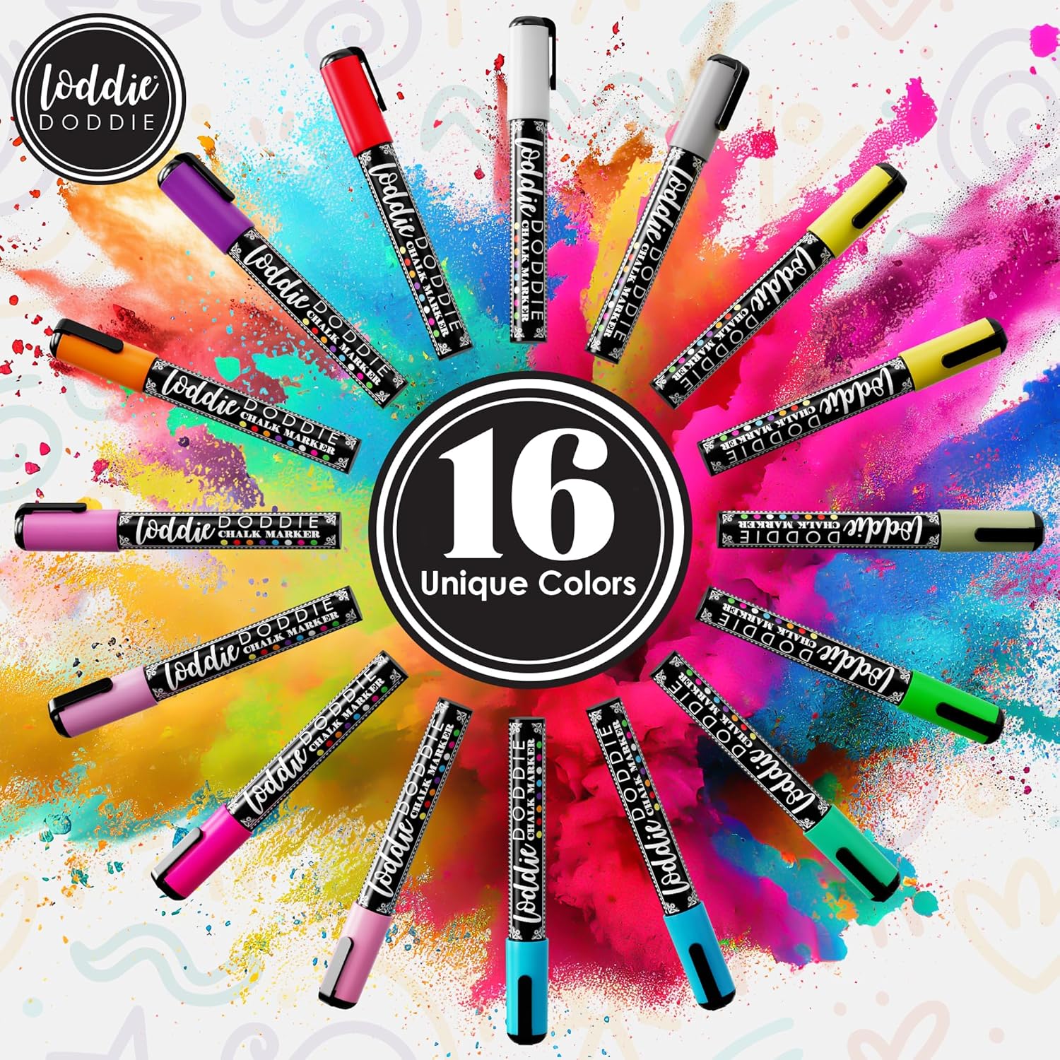 Chalk Markers - Pack of 16, Reversible 6mm Tips - Vibrant Chalkboard Designs with Chalkboard Markers - Easy Erase on Glass & Whiteboards with Dry Erase Pen