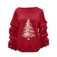thumbnail image 2 of Yteetum Sweatshirt for Women Oversized Crewneck Christmas Pleated Ruffle Trim Pullover Hoodless Sweatshirts Tops Womens Casual Christmas Graphic Print Round Neck Loose Lantern Sleeve Xmas Sweatshirts, 2 of 5