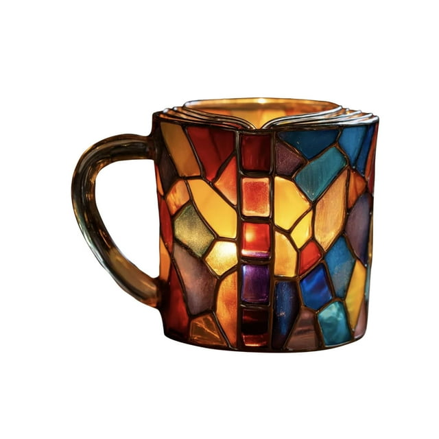 Taza de café con vitral, mosaico, cerámica, 350 ml, colorida