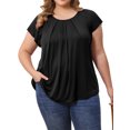 thumbnail image 4 of GRACE & GRANDEUR Women's Plus Size St. Patrick's Day Summer Blouse Pleated Curved Hem Ruffle Sleeve Round Neck Dressy Loose Tops 3X Black, 4 of 6