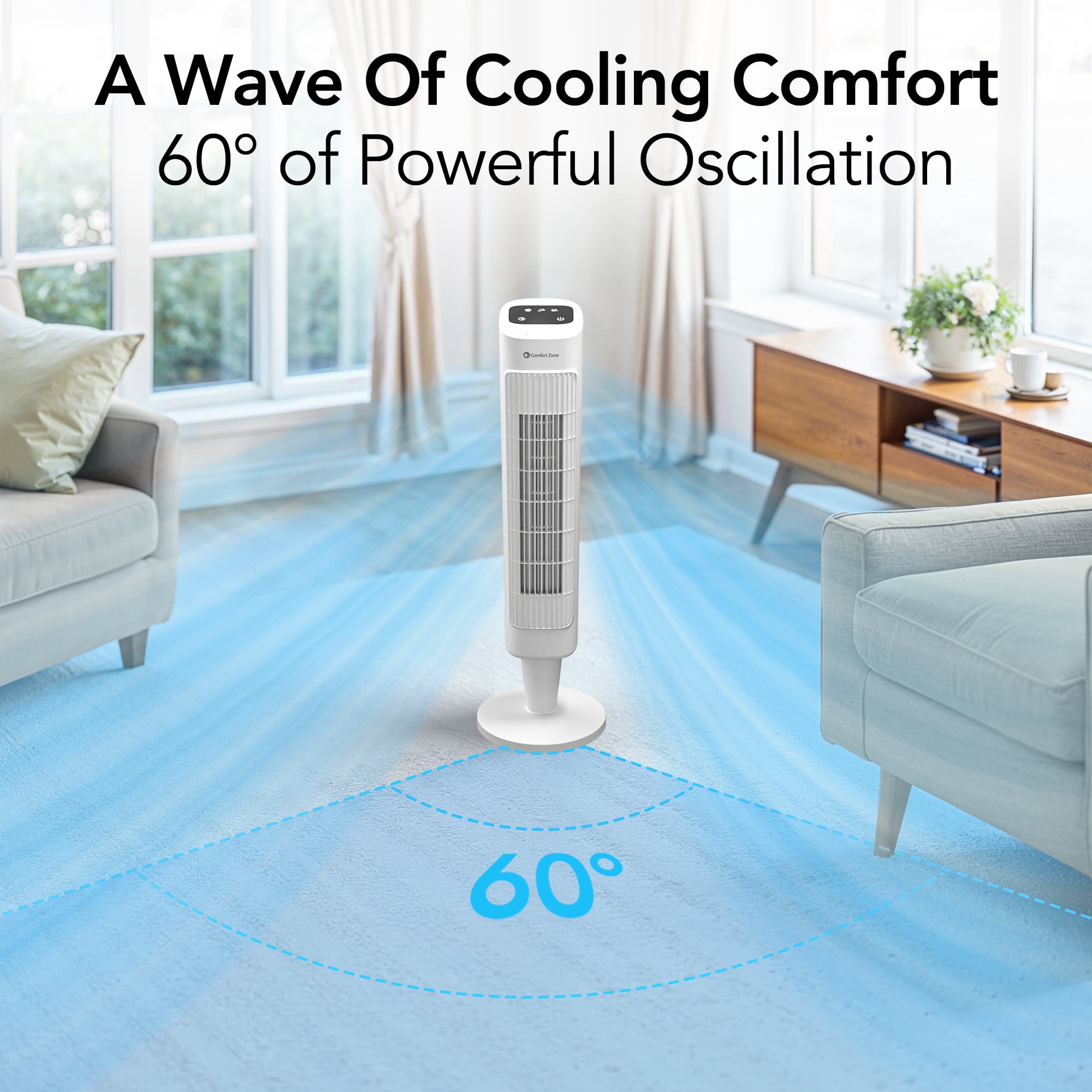 Comfort Zone 36” Tower Fan with Remote Control and Timer, White