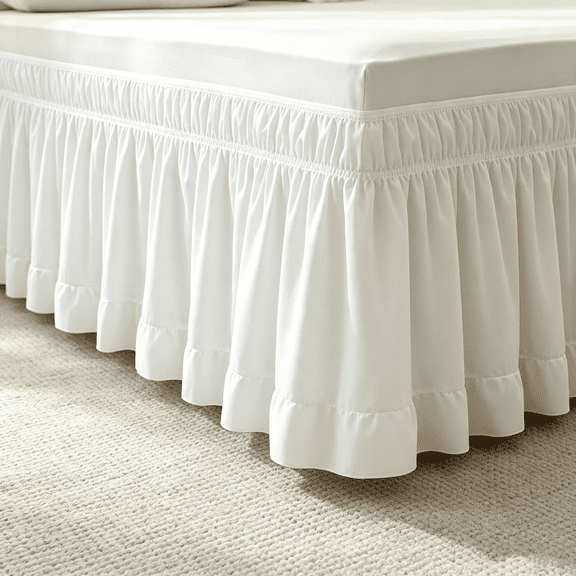 JOWBOOW Ruffled Polyester Wrap-Around Bed Skirt 1 Pack Full White
