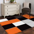 thumbnail image 4 of Orange Black Patchwork Washable Area Rugs 3'x5', Abstract Geometric Art Low Pile Throw Living Room Rug Non-Slip Sturdy Edge Binding Carpet for Indoor Entryway Bedside Kitchen, 4 of 9