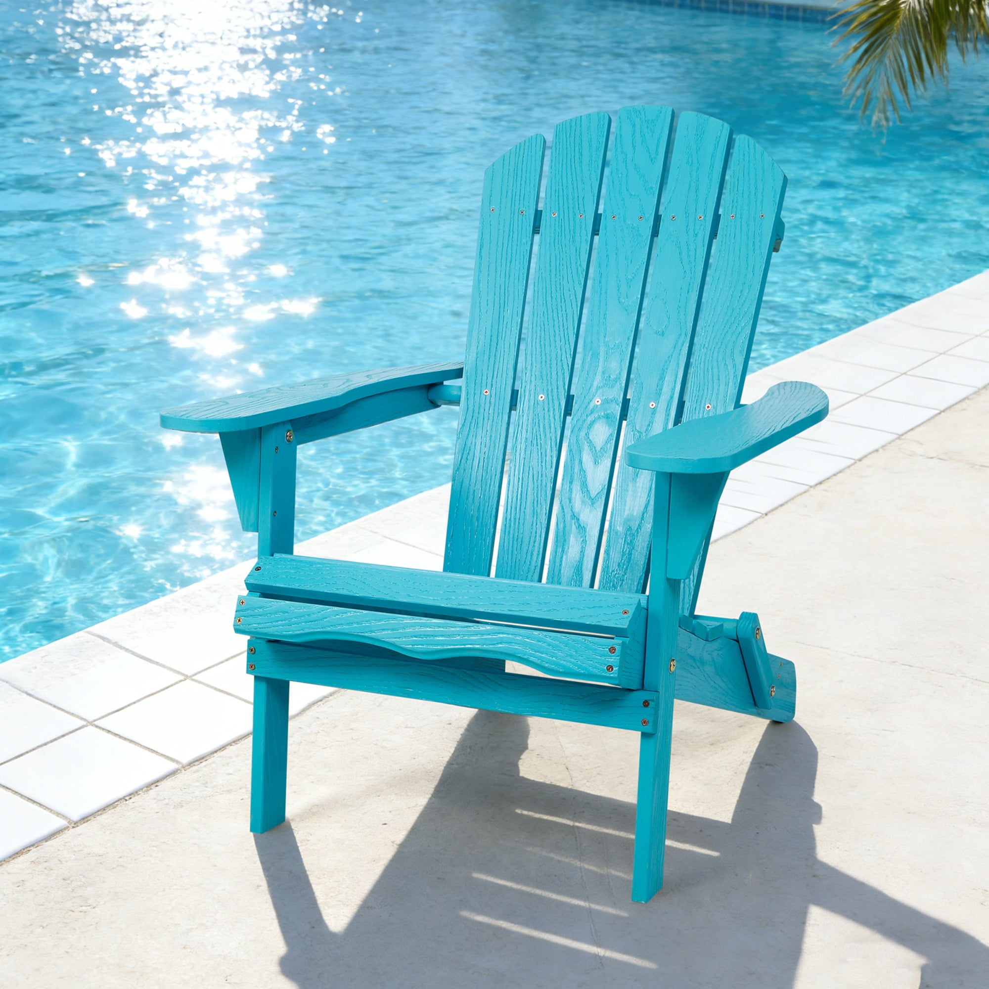 JXXRZ Wooden Folding Adirondack Chairs – Solid Cedar Outdoor Patio Garden Lounge, Light Blue (Set of 2)