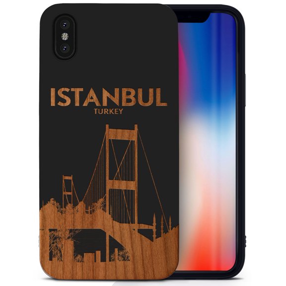 Case Yard Wooden Case for iPhone-XS-Max Soft TPU Silicone cover Slim Fit Shockproof Wood Protective Phone Cover for Girls Boys Men and Women Supports Wireless Charging Istanbul Bridge Design