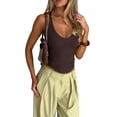 thumbnail image 2 of Women'S Spaghetti Strap V-Neck Ribbed Tank Tops for Women Slim Fitted Camisole Basic Shirts Chocolate M, 2 of 7