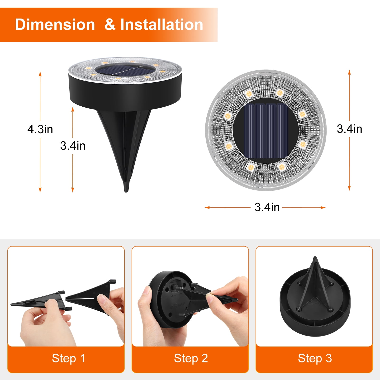 Solar Outdoor Garden Ground Light, Recessed Solar Spotlight for Paths, Decks, Underground Patio, Warm Light, Pack of 8