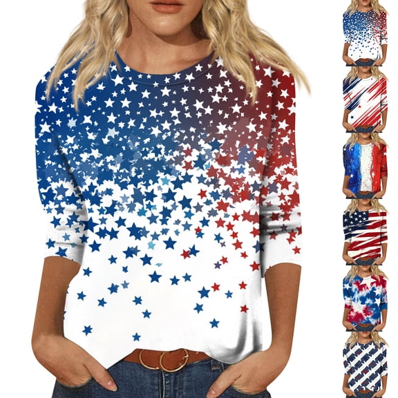 Freedom Shirt,American Flag Shirt,250 Anniversary Usa Shirt,250th Anniversary USA Shirt Women America Shirt 3/4 Sleeve Patriotic Flag Eagle Print Tops 1776-2026 Tshirt Gifts,Blue,Large