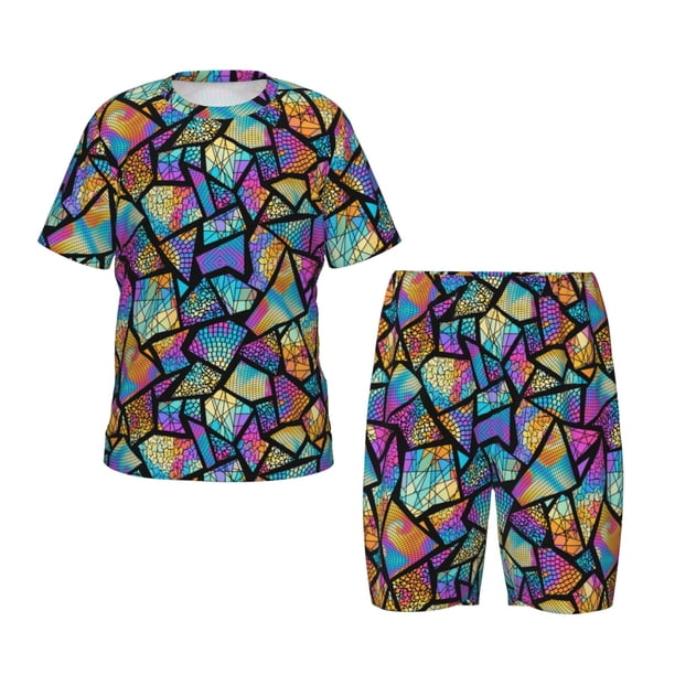 Balery Colored Glass1 Conjunto de Pijama Infantil de Manga Corta con Estampado – Ropa de Dormir de Algodón Suave-XX-Large