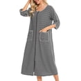 thumbnail image 2 of Qarigey Camisones de mujer Batas con cremallera de casa de verano Albornoz con bolsillos Hogar Hotel Dormitorio Ropa de dormir Mujer Damas Pijama Negro Qarigey AP016562-01, 2 of 6