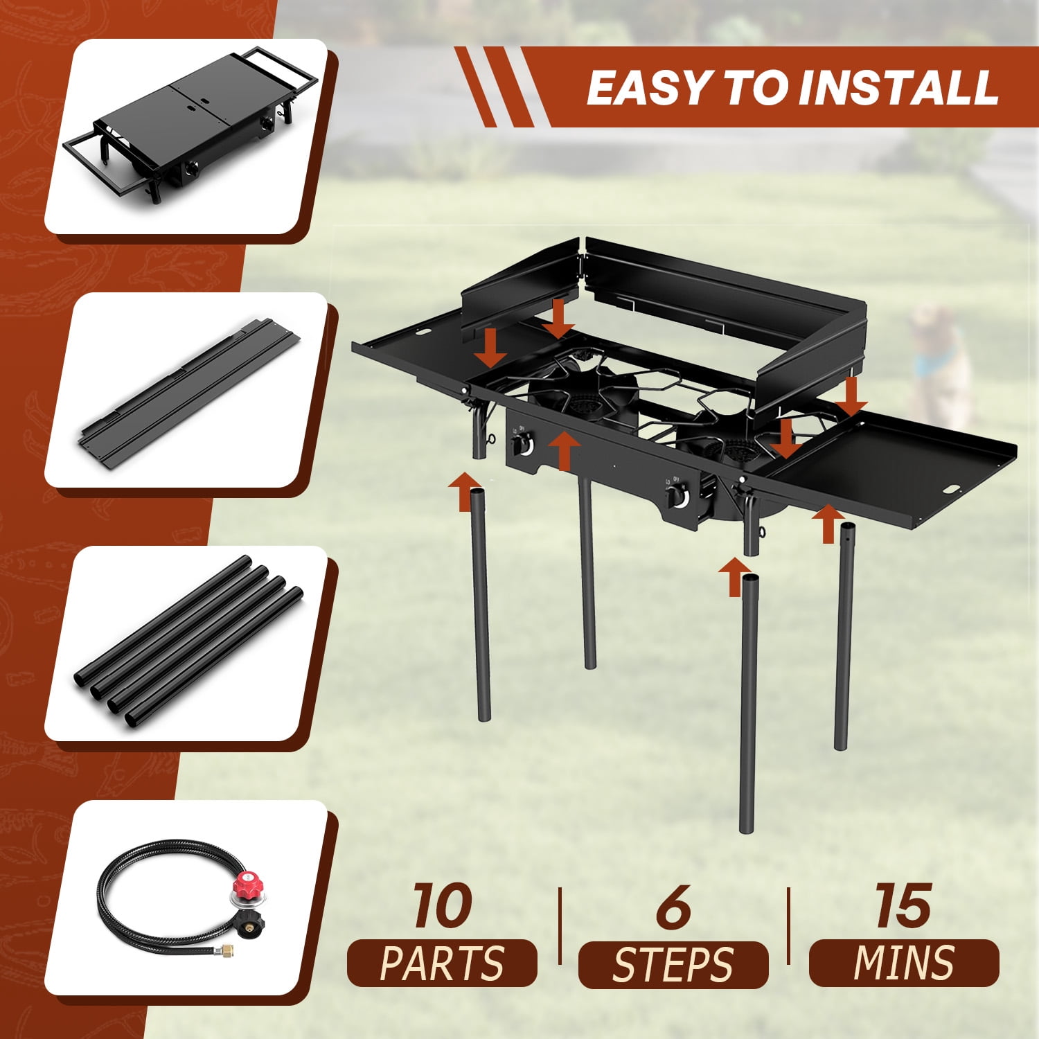 2 Burner Outdoor Camping Stove,20PSIG Regulator,150,000 BTU Propane Gas Stove with Windscreen & Side Table & Cover for Outdoor Cooking BBQ and Backyard Cooking