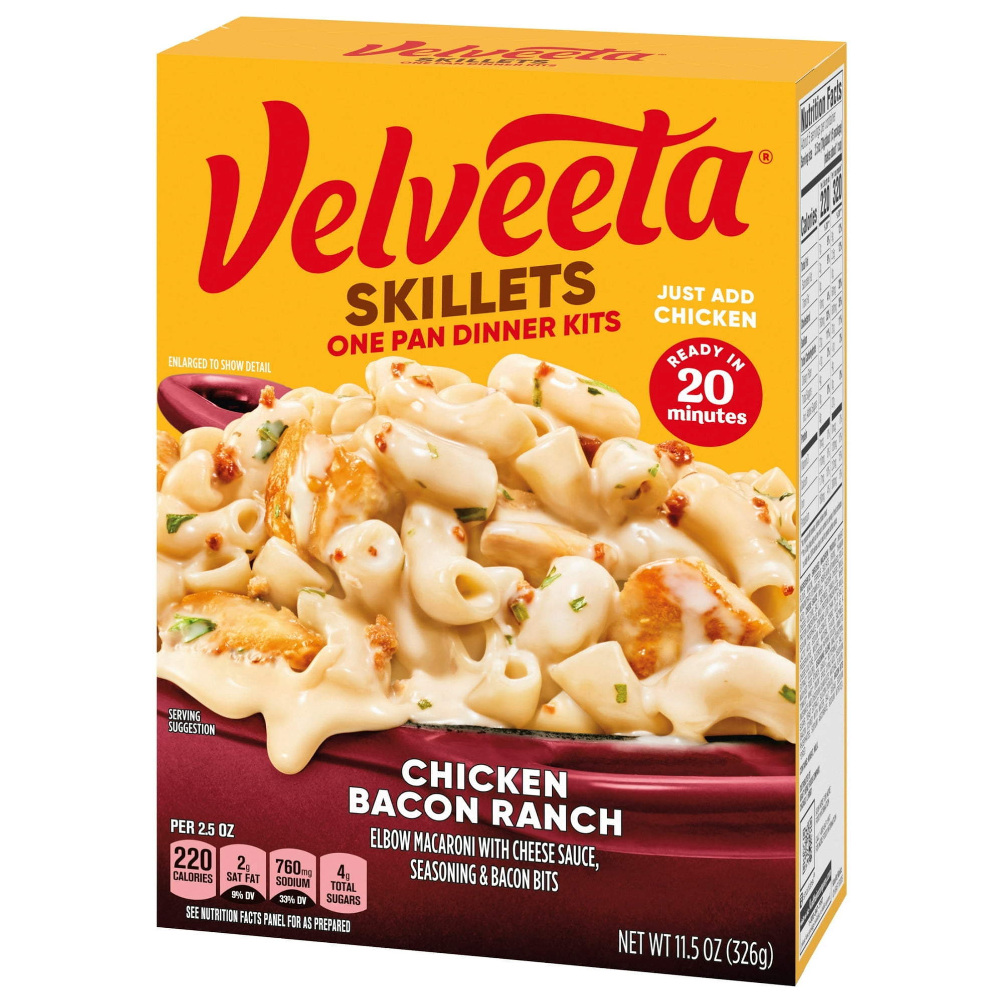 Velveeta Skillets Chicken Pasta Dinner Kit with Bacon & Ranch, 11.5 oz Box-4 pack -with Bowl