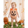 thumbnail image 6 of RUINIXCW Newborn Baby Girl Halloween Outfit Gingham Plaid Bubble Romper Funny Ghost Pumpkin Grimace Embroidery Sleeveless Bow Bodysuit Jumpsuit  Playsuit, 6 of 9